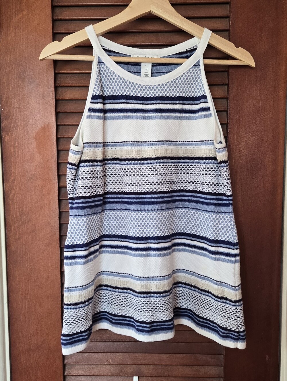White House Black Market Blue & White Striped Knit Tank M